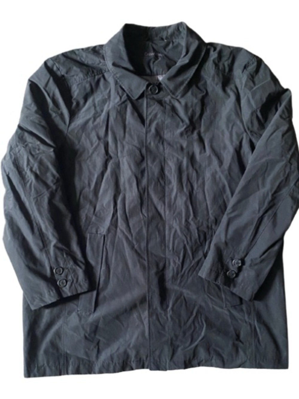 Calvin Klein Black Men's Black Button Up Trench Coat Size XL